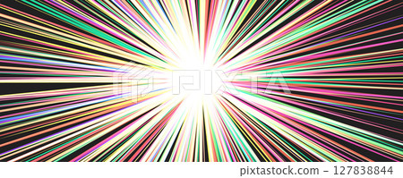 Colorful radial burst BG with vibrant energy rays in comic style. Dynamic multicolor explosion background for party themes, anime effects, celebration design. Vector illustration 127838844