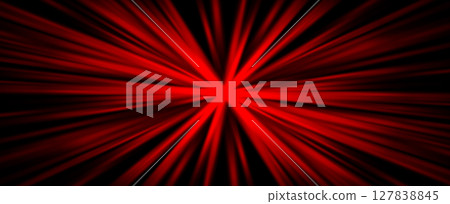 Explosive red light rays, radiate lines burst effect. Sunburst beams, dynamic red streaks background for speed power sport, heat weather, sci-fi and technology, comic manga art. Vector illustration 127838845