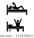 Set of stick figures, sleep and preparation for sleep, vector illustration. 127838852