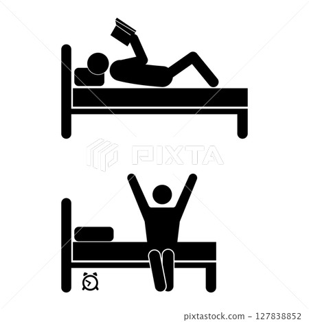 Set of stick figures, sleep and preparation for sleep, vector illustration. Set of stick figures, sleep and preparation for sleep, vector illustration. 127838852