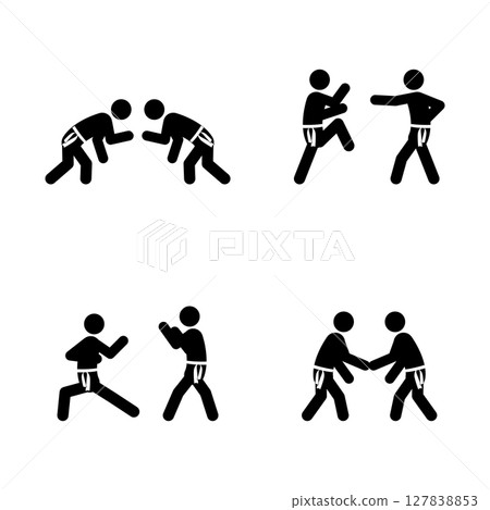 Set of stick figures, karate martial art, flat vector illustration. Set of stick figures, karate martial art, flat vector illustration. 127838853