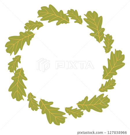 Fall season flat frame with big and small green leaves in modern vector style. Hand drawn set for banners, cards, social media Fall season flat frame with big and small green leaves in modern vector style. Hand drawn set for banners, cards, social media 127838966