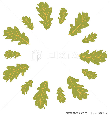 Fall season flat frame with big and small green leaves in modern vector style. Hand drawn illustration for banners, cards, social media 127838967