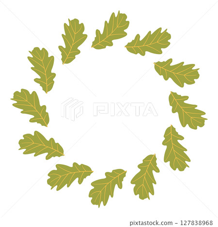 Fall nature flat round frame with green leaves for design projects. Hand drawn vector illustration for banners, cards, social media Fall nature flat round frame with green leaves for design projects. Hand drawn vector illustration for banners, cards, social media 127838968