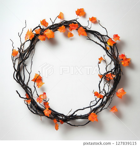 Autumn Wreath Design Orange Leaves Black Branches Fall Decor art twig dark wood leaf frame plant 127839115