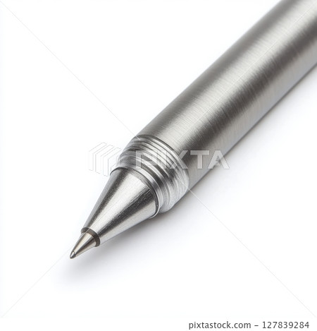 Metallic Silver Pen Close Up Detailed Image Professional Writing Tool grey icon style macro brand 127839284