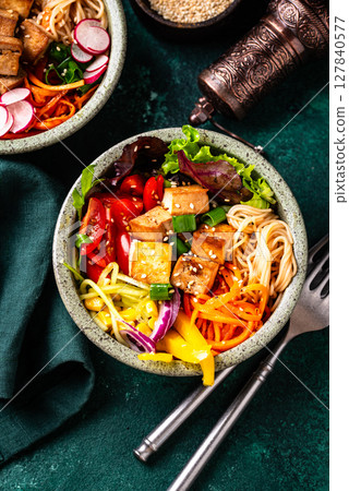 Vegan healthy poke bowl with tofu 127840577