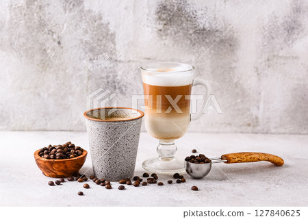 Espresso and cappucino. Different coffee 127840625