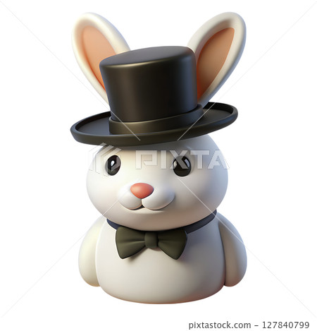 Cartoon rabbit 3d, black bow tie, whimsical animal isolated on the transparent background Cartoon rabbit 3d, black bow tie, whimsical animal isolated on the transparent background 127840799