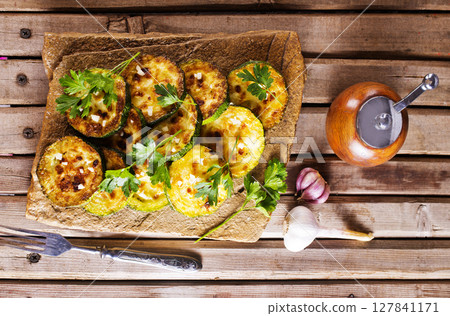 Zucchini fried. Farm fresh organic zucchini, 127841171