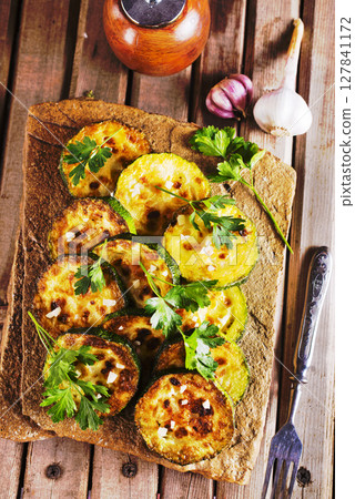 Zucchini fried. Farm fresh organic zucchini, 127841172