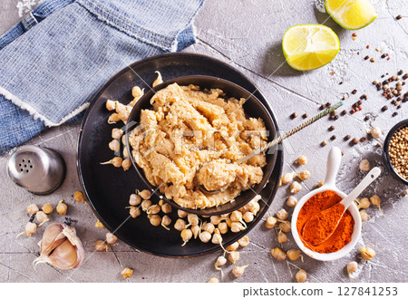 Vegetarian dish - hummus with pepper Vegetarian dish - hummus with pepper 127841253