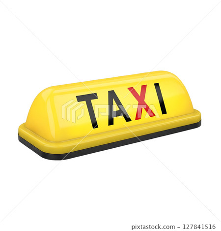 Isolated cab roof light, vibrant yellow with "taxi" text, city vehicle element Isolated cab roof light, vibrant yellow with "taxi" text, city vehicle element 127841516
