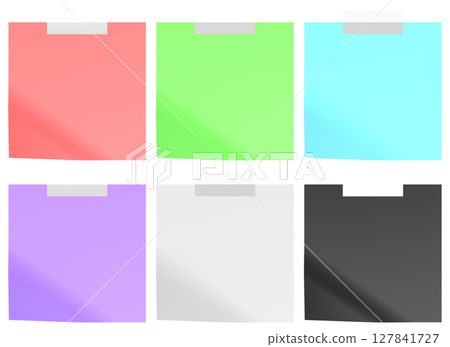Colored sticky notes with transparent tape on top. 3D rendering Colored sticky notes with transparent tape on top. 3D rendering 127841727