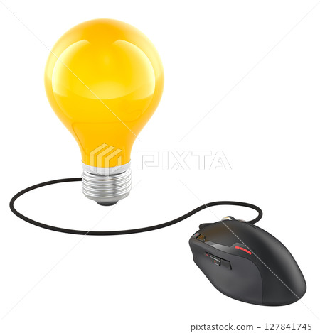 Yellow light bulb with computer mouse, Digital creativity, innovation and idea generation online, concept. 3d rendering Yellow light bulb with computer mouse, Digital creativity, innovation and idea generation online, concept. 3d rendering 127841745
