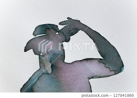 Captivating silhouette poses in watercolor illustration capturing dynamic human expression 127841860