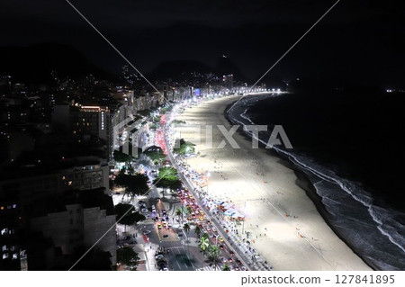Night view of Copacabana Beach, Rio de Janeiro, Brazil, South America 127841895