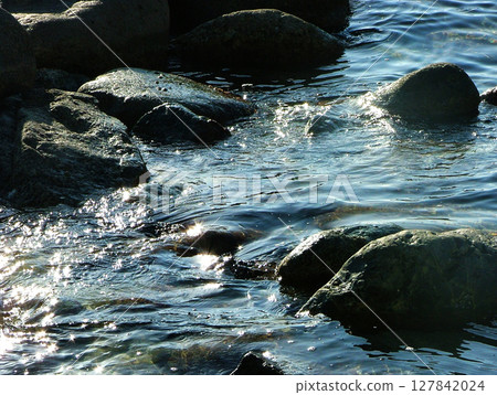 Close-Up View of the Beautiful Calabrian Sea with Coastal Boulders. A captivating close-up view of the crystal-clear sea in Calabria, southern Italy. The image showcases the serene turquoise waters. Close-Up View of the Beautiful Calabrian Sea with Coastal Boulders. A captivating close-up view of the crystal-clear sea in Calabria, southern Italy. The image showcases the serene turquoise waters. 127842024