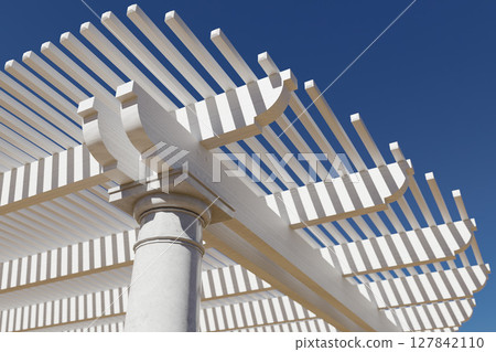 Detail Abstract of A Beautiful Marble and Wood Pergola Patio Cover. Detail Abstract of A Beautiful Marble and Wood Pergola Patio Cover. 127842110