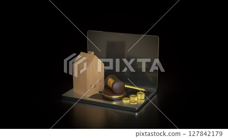 The House wood and Hammer for property law or Building concept 3d Rendering. The House wood and Hammer for property law or Building concept 3d Rendering. 127842179