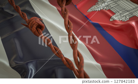 The Thailand and Cambodia  flag for Land  crisis concept 3d Rendering. 127842183