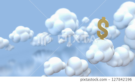 The Gold dollar symbol on Cloud for Business or technology concept 3d Rendering. The Gold dollar symbol on Cloud for Business or technology concept 3d Rendering. 127842196