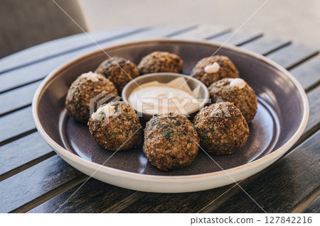 plate of golden crispy falafel balls plate of golden crispy falafel balls 127842216