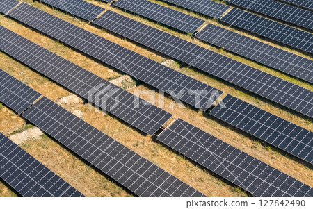 Aerial view of solar panels Aerial view of solar panels 127842490