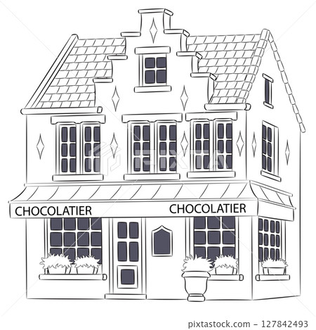 Chocolate shop building in Bruges, Belgium 127842493