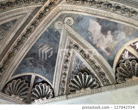 Medieval ceiling painting Medieval ceiling painting 127842554
