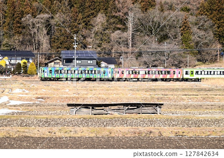 The Kamaishi Line as seen from the rice paddies near the roadside station Tono Kaze no Oka The Kamaishi Line as seen from the rice paddies near the roadside station Tono Kaze no Oka 127842634