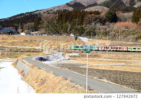 The Kamaishi Line as seen from the rice paddies near the roadside station Tono Kaze no Oka The Kamaishi Line as seen from the rice paddies near the roadside station Tono Kaze no Oka 127842672