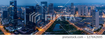 Aerial view of landscape at night in chengdu city,China 127842695