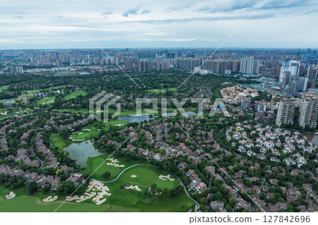 Aerial view of modern golf course resort in Chengdu , China 127842696