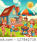 Kids having a barbecue outside 127842716
