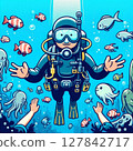 Diver swim underwater 127842717