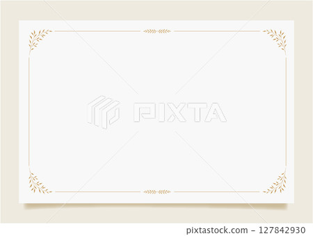 Elegant letter paper with simple leaf pattern on white background 127842930