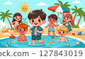 Illustration of children swimming at the beach in summer 127843019