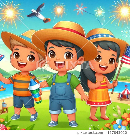 Children enjoying fireworks 127843020