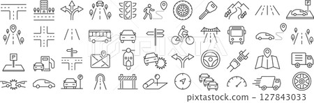 一組向量單色道路線圖標 127843033