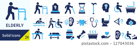 Elderly silhouette icon set Elderly silhouette icon set 127843036