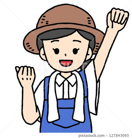 A farmer woman is doing a fist pump 127843093