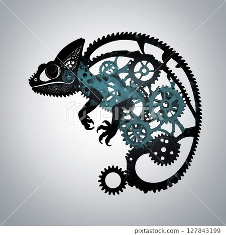 [商品設計]齒輪變色龍剪影插圖 127843199