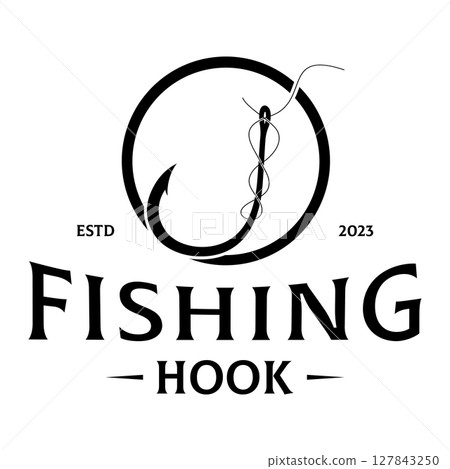 fishing hook logo design, fishing bait, fishing shop, tournament, angler, fishing community 127843250
