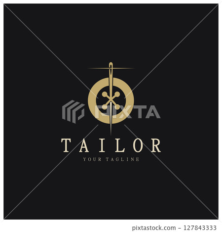 tailor logo icon illustration template combination of buttons for clothes, thread and sewing machine, for clothing product design, convection companies, fashion in vector form 127843333