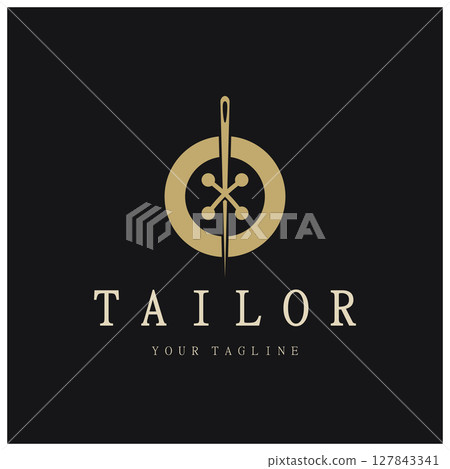 tailor logo icon illustration template combination of buttons for clothes, thread and sewing machine, for clothing product design, convection companies, fashion in vector form 127843341