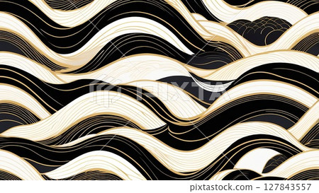 Simple Japanese pattern frame with gold and black Seigaiha decorative pattern | Stock material template 127843557