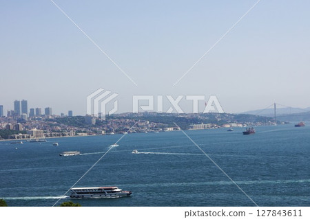 Boats on the Bosphorus as seen from Topkapi Palace, Istanbul, Turkey Boats on the Bosphorus as seen from Topkapi Palace, Istanbul, Turkey 127843611