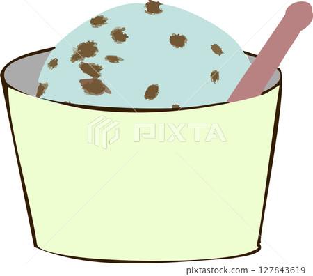 Chocolate mint ice cream in a white cup Chocolate mint ice cream in a white cup 127843619
