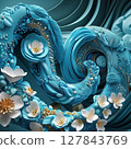 White flowers and blue pattern 127843769